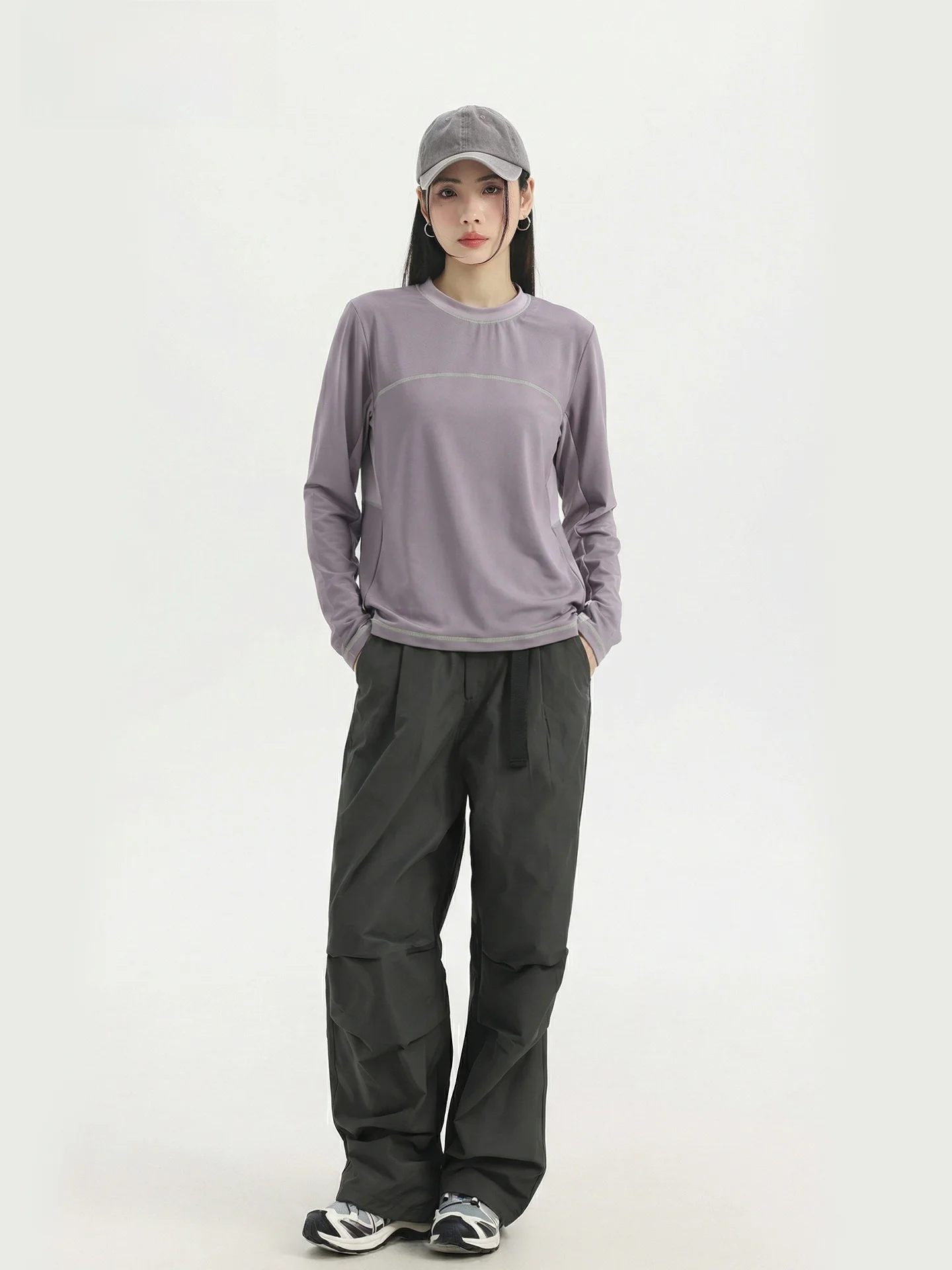 

Женская свободная футболка для спорта на открытом воздухе с длинным рукавом, базовая модель для бега и фитнеса, из нейлоновой ткани, с круглым вырезом, стандартной длины