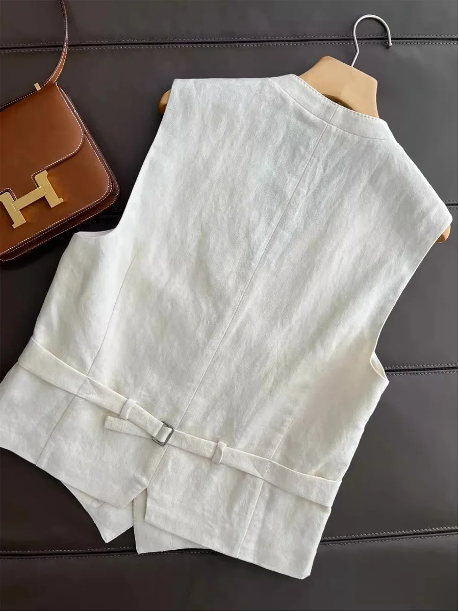 Women\'s Cotton and Linen Outfit Fashionable Classic Temperament Two-piece Suit Vest+Wide Leg Pants Casual Sets Spring Summer