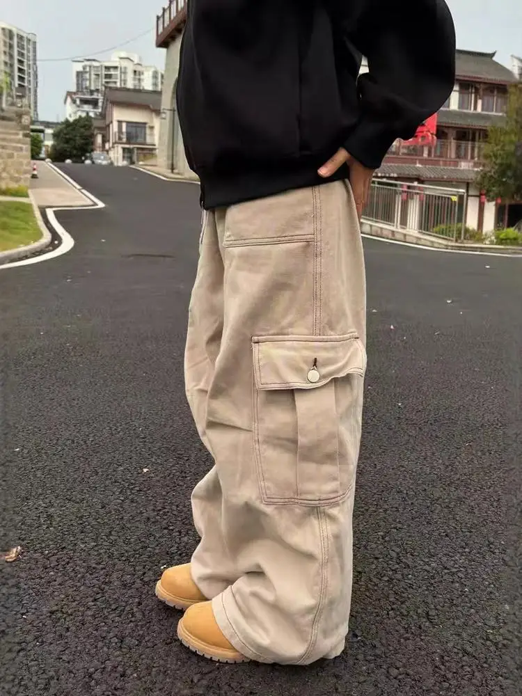

Ретро-брюки в американском стиле для весны и осени, свободные, плиссированные, с множеством карманов, рабочие брюки для мужчин и женщин, повседневные, модные, брендовые, в стиле парашютиста, длинные брюки