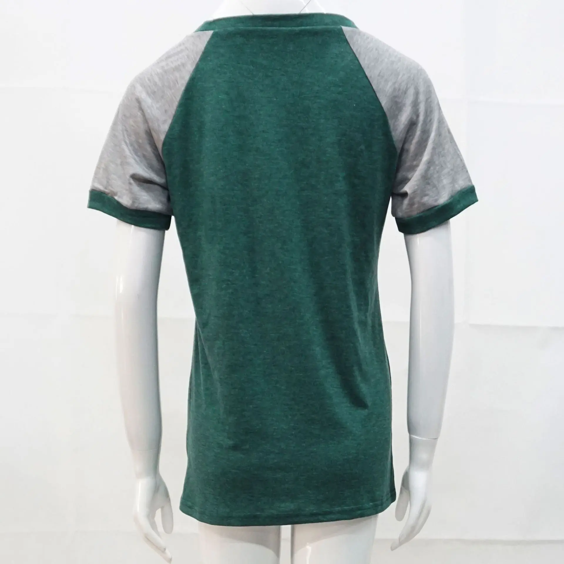 Top feminino de manga curta, verão casual, mangas de chifre soltas, gola redonda, camiseta de manga curta patchwork plus size