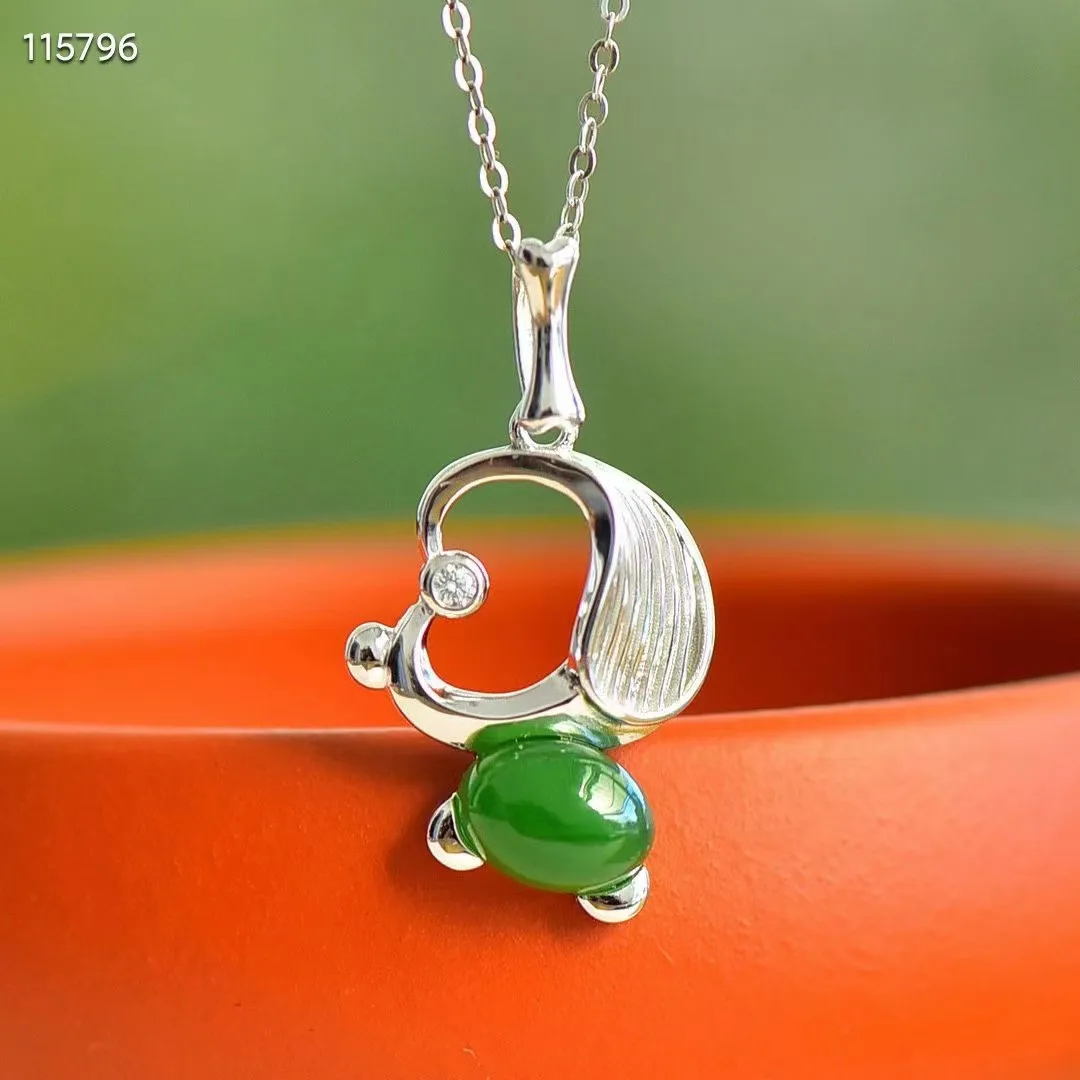 Natural 100%real Sterling Silver necklace mosaic green hetian jade puppy Bless peace pendant jewellery for woman gifts good luck