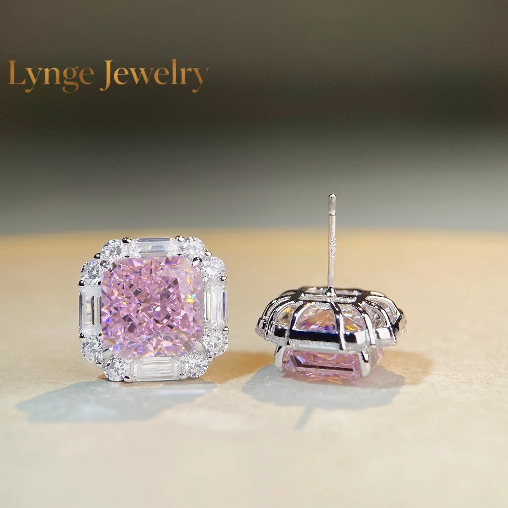 Lynge Jewelry Luxury white gold solid platinum PT950 pink diamond earrings cherry powder ins wind ray dean ice flower cut