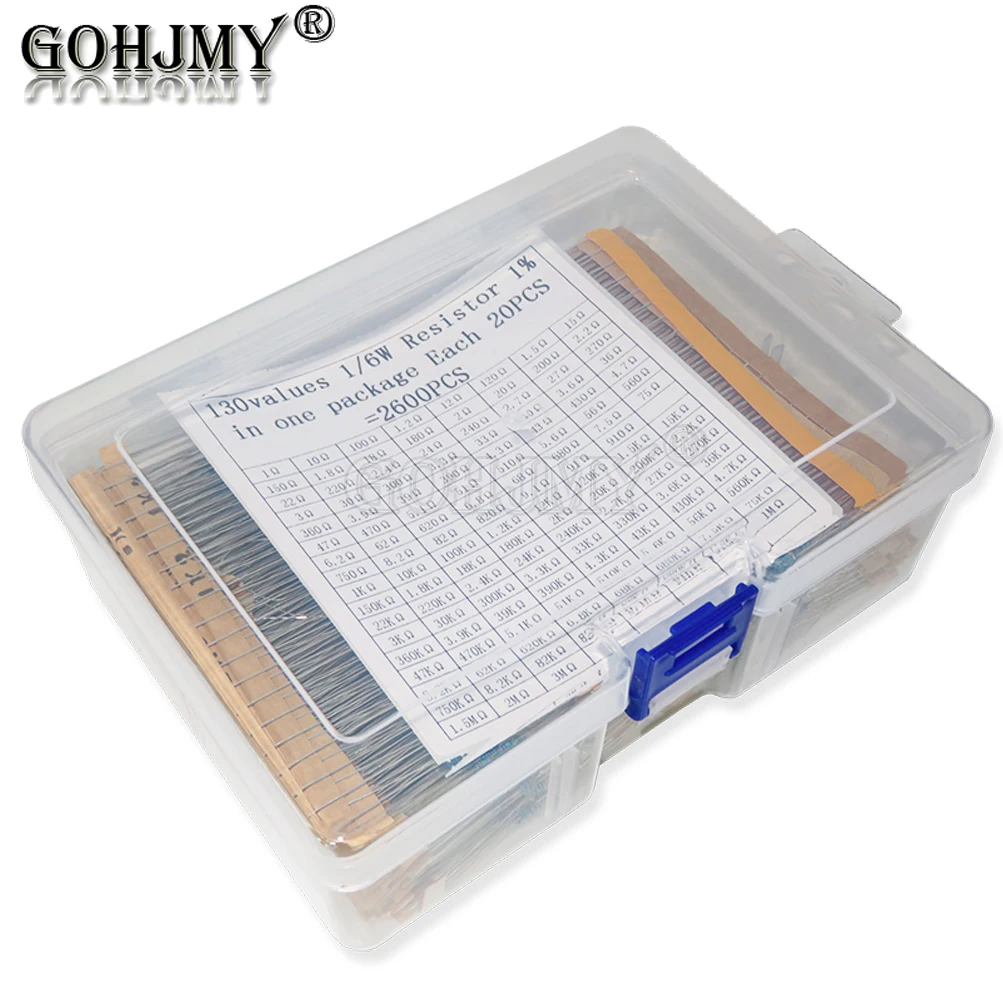 2600pcs 130values*20PCS 1/6W 1% Metal Film Resistors Assorted Pack Kit Set Lot Assortment Fixed Capacitors 1/6W Resistors 1K 10K