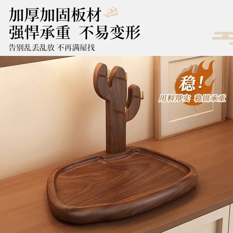 Entryway Key Storage Rack Solid Wood Entryway Shelf Vintage Style Tabletop Ornament Decorative Glasses Watch Display Rack 2