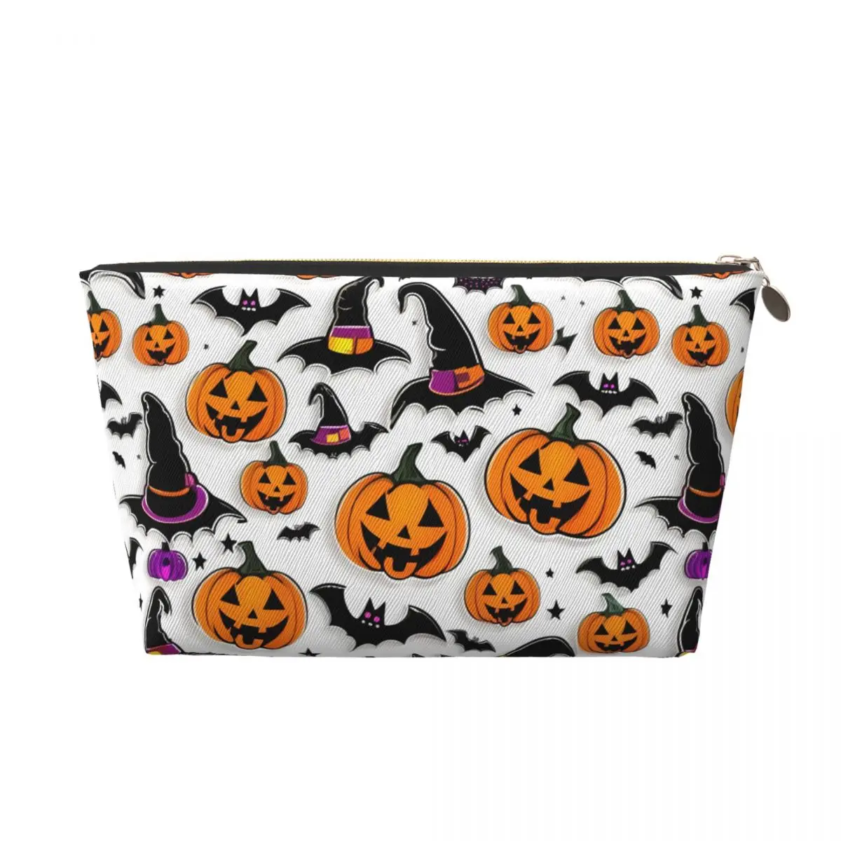 

Halloween Makeup Bag Gift for Women, PU Leather Clutch with Pumpkin Bat Ghost Print, Spooky Party Cosmetics Pouch