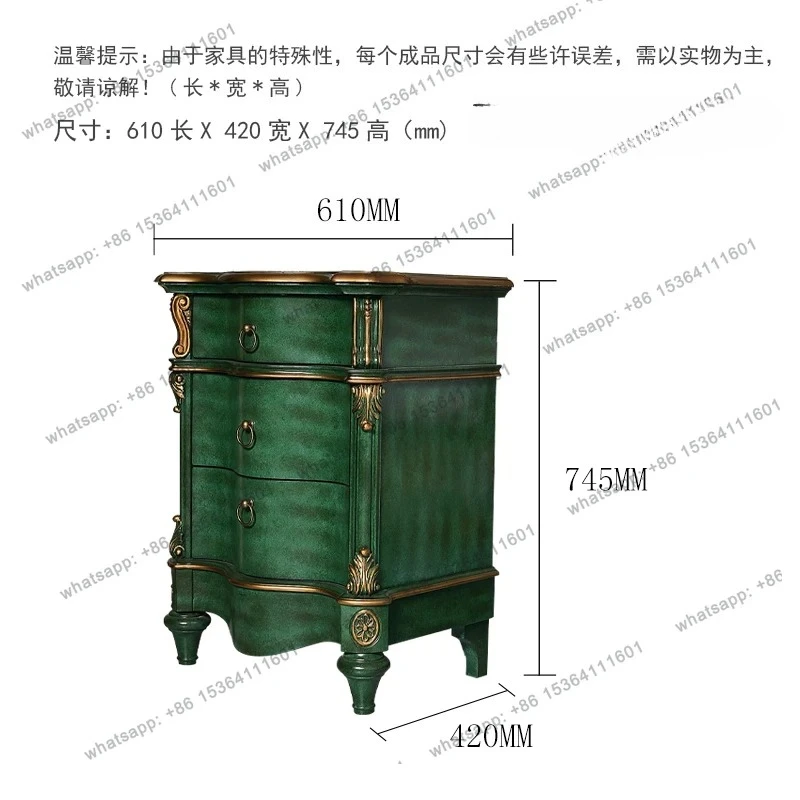 American country bedside table European solid wood bedroom side cabinet storage large capacity locker decoration