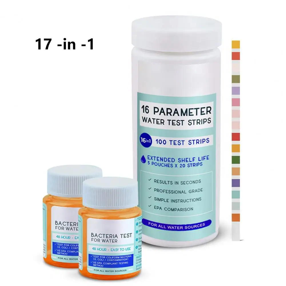 1 Set Water Testing Reagents 17-in-1 Test Paper Residual Chlorine Hardness/Copper/Value Alkalinity Hardness Bromine Test Strip