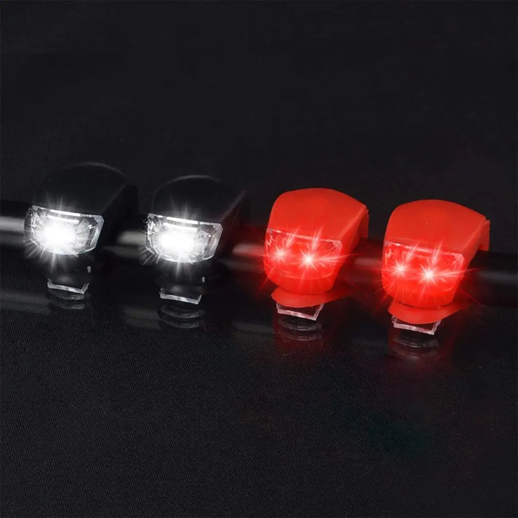 4Pcs/Set LED Silicone Bicycle Front Rear Light Set 3 Modes Waterproof MTB Mountain Road Bike Cycling Headlight Tail Warning Lamp