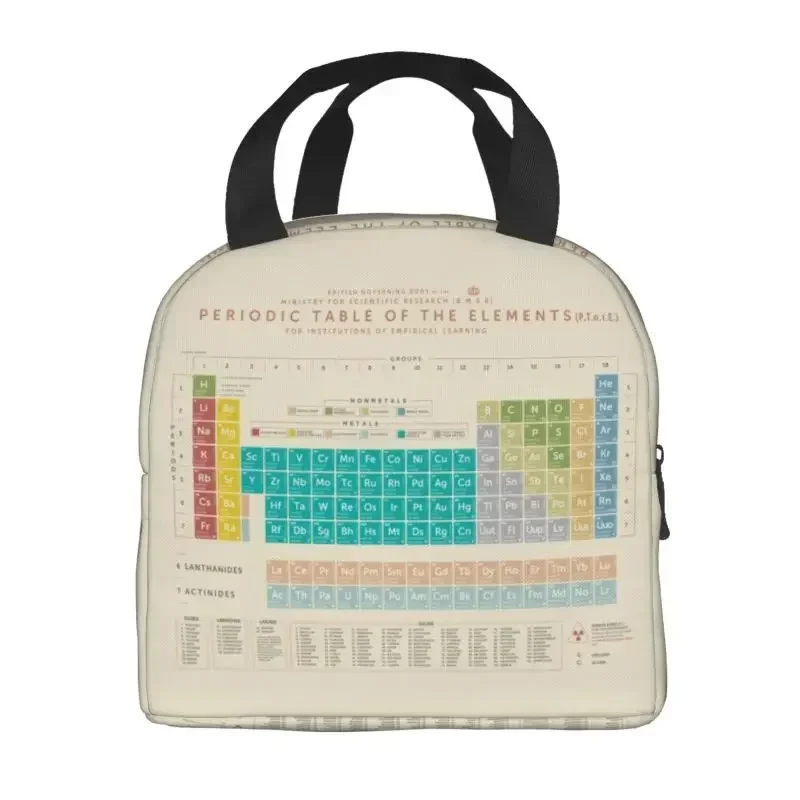 Elements Periodic Table Thermal Insulated Lunch Bag Science Chemistry Chemical Portable Lunch Tote for Work Travel Food Box