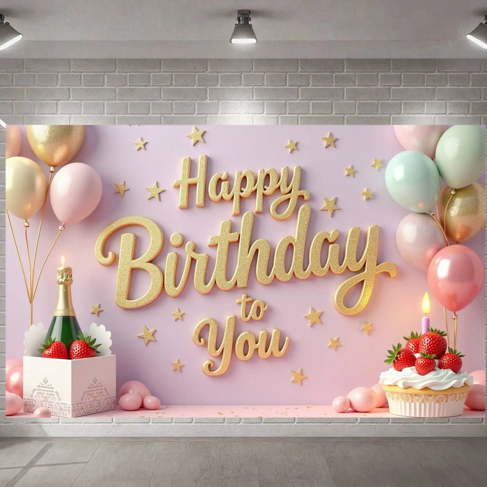 Happy Birthday Banner - Luxurious Pink Colorful Background - Multi Functional Decoration for Indoor and Outdoor Celebrations
