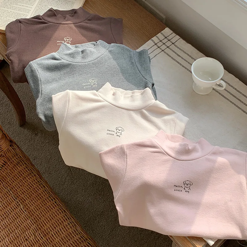 Soft and Comfortable Children Long Sleeve Solid Color T-Shirt with Half High Neck Suitable Autumn and Winter Cold Season Wearing 5