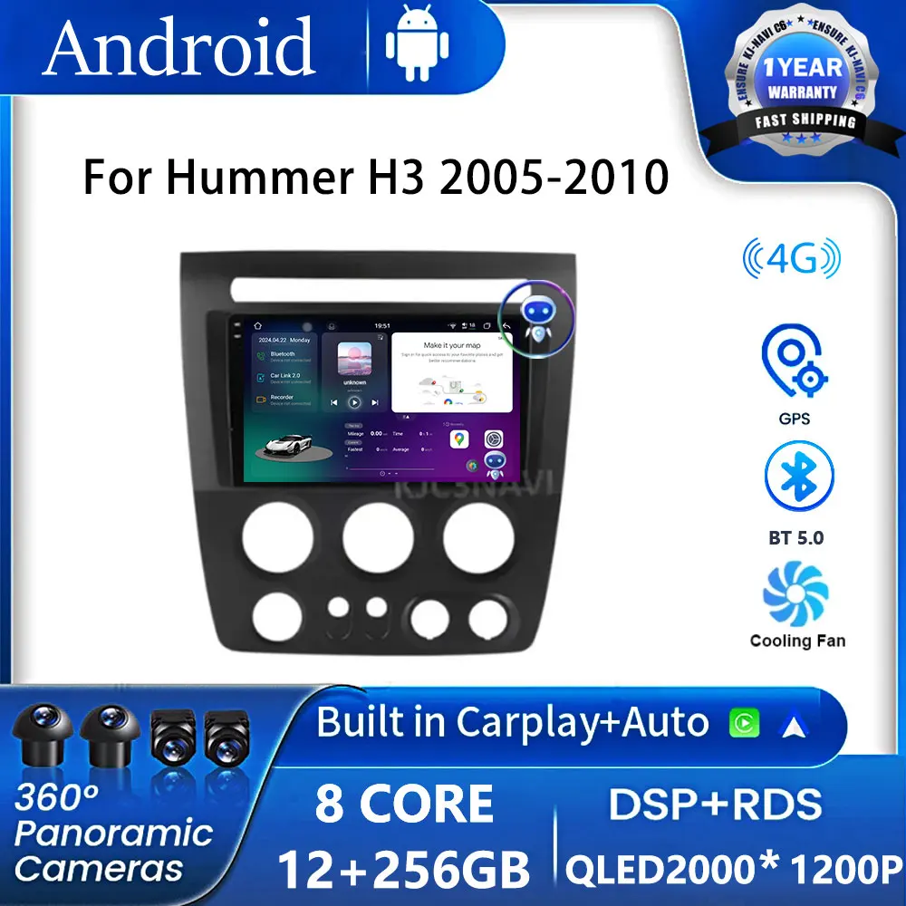 

Android 14 радио для Hummer H3 2005-2010 автомобильное радио мультимедийный плеер навигация GPS Carplay стерео Авто Видео DVD головка DSP