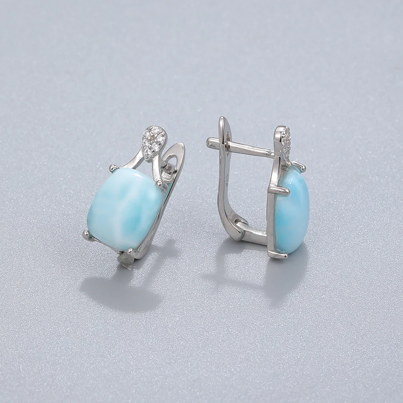 XYOP Trendsetter Big Stone Natural Larimar Earring 925 Sterling Silver Pretious Larimar Earring for Women Party Gift