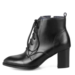 Fashion Ankle Boots for Women Casual Lace Up Autumn Spring Short Boot Female Thick Med Heel Black Red Shoes Lady Big Size 45 46