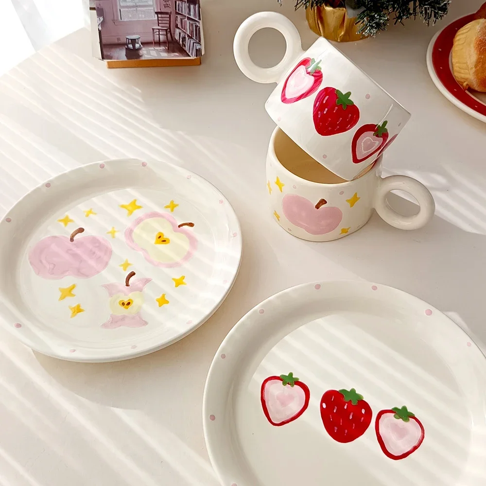 Cute Sweet Ceramic Plate Korean Ins Creative Restaurant Homehold Tableware Snacks Cake Dessert Plates Kitchen Supplies