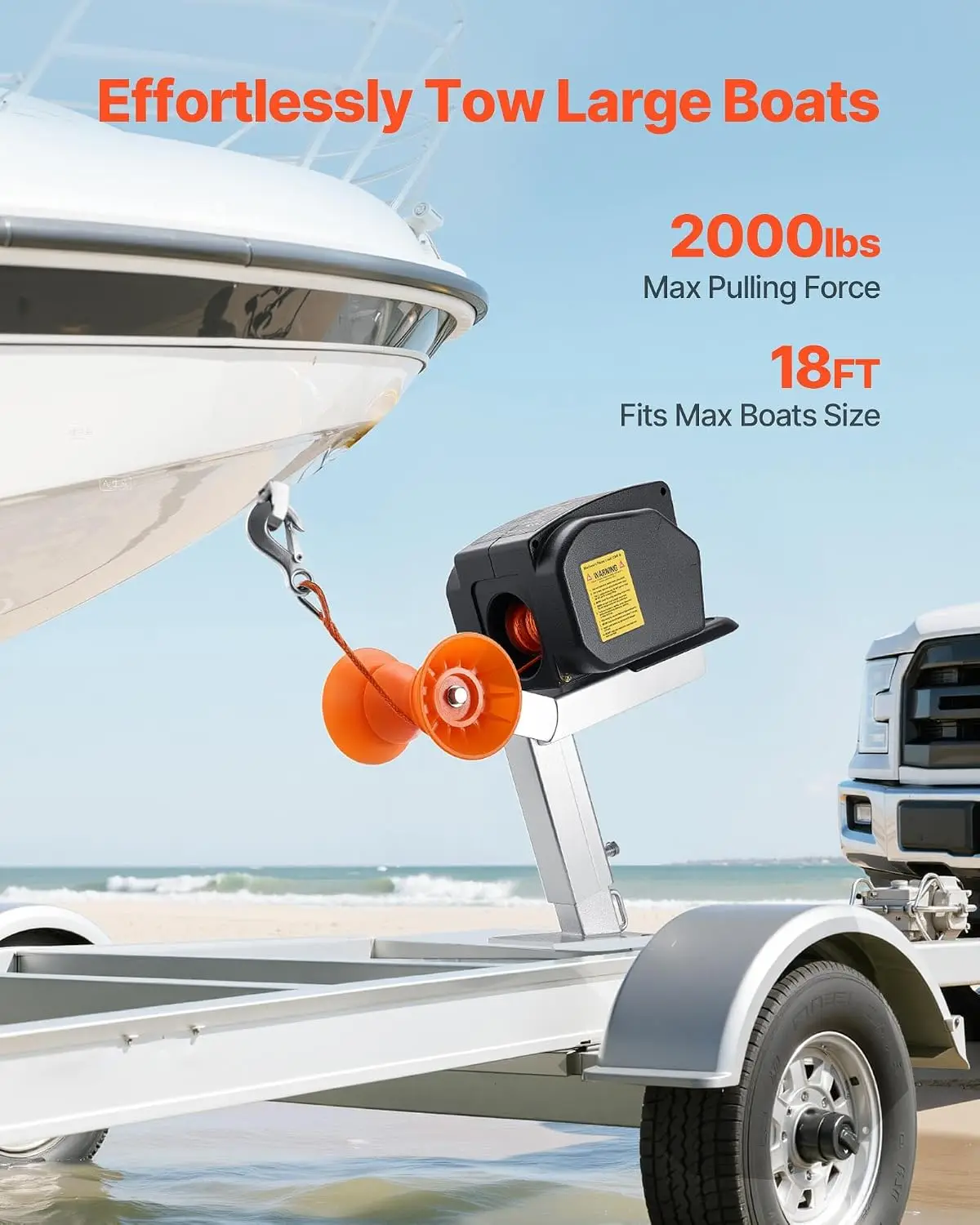 Electric Boat Winch, 12V DC 300W, Reversible Electric Trailer Winch for Boats Up to 2000 lbs, Power-in, Power-Out, and Freewheel