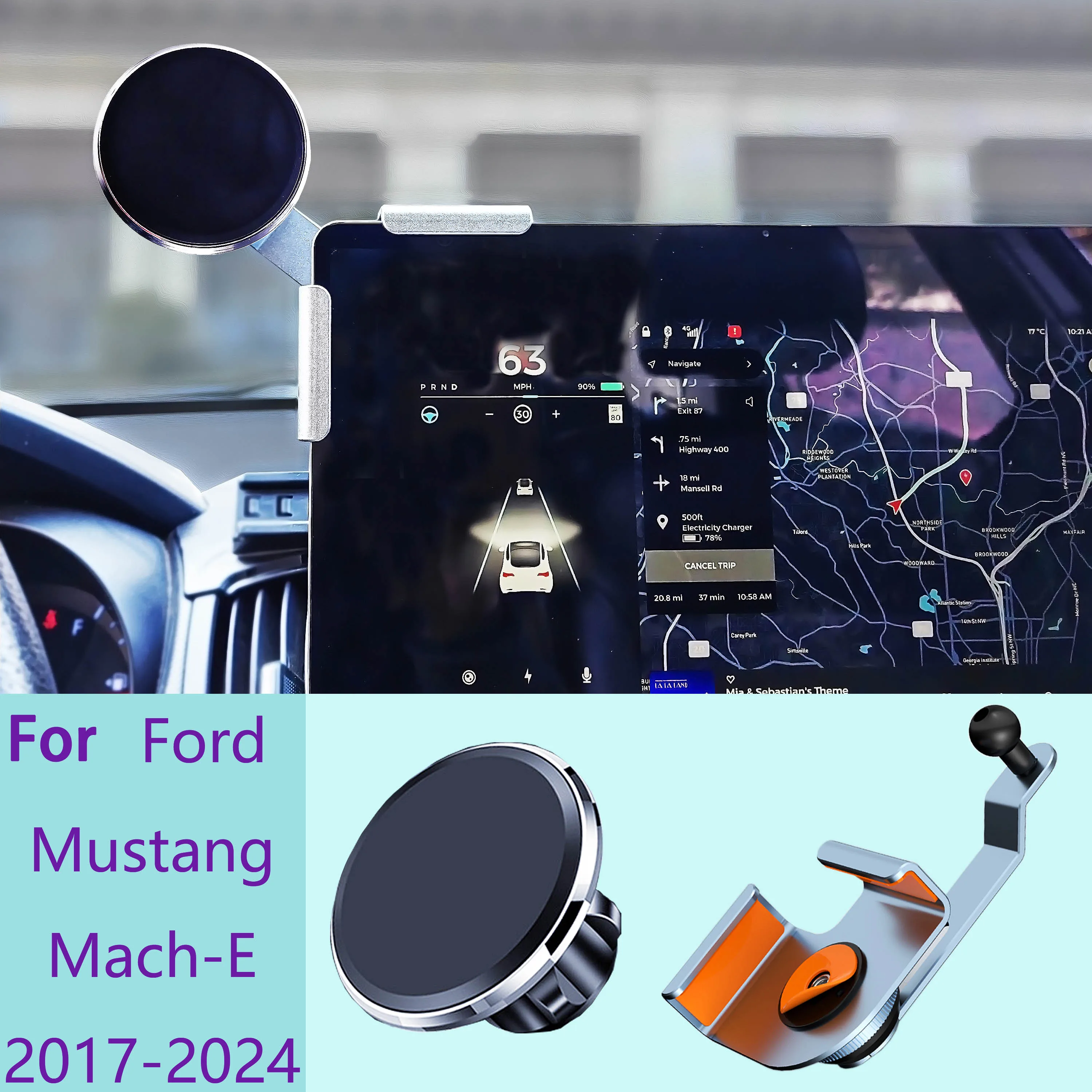 Special Car Phone Holder for Ford Mustang Mach-E Display Screen Fixed Base Magnetic Suction Stand Magnetic Cell Phone Mount GPS