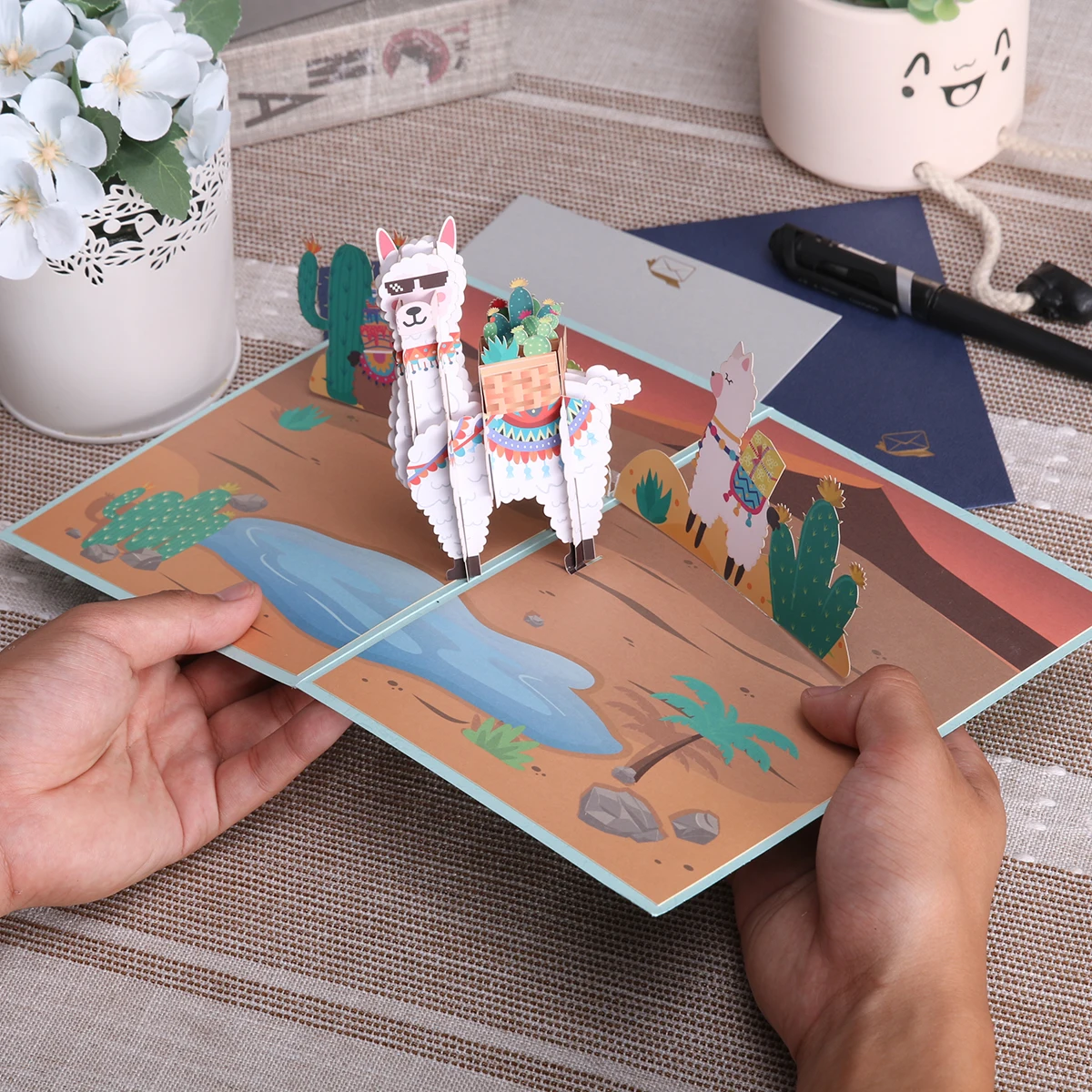 Llama Pop Up Card for Kids Birthday Mothers Day Anniversary Mom Wife Gift 3D Greeting Cards Animals