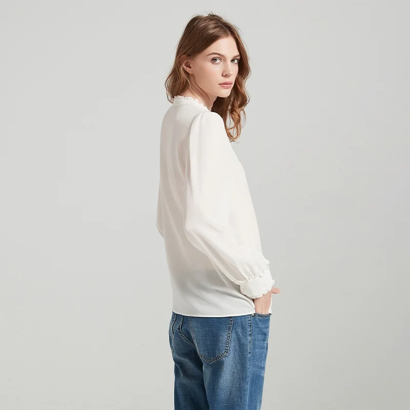 Birdtree, OEKO-TEX, 17.5MM 100% Real Silk Solid Blouse, Women's Double Crepe Elegant Shirt, V-neck Thin Tops, 2026 New T61003JF