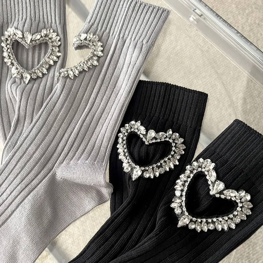 Modne skarpetki JK z kryształkami w kształcie serca, bawełniane skarpetki tubowe z kryształami w stylu Y2K, słodkie skarpetki do połowy łydki, damskie skarpetki na imprezę