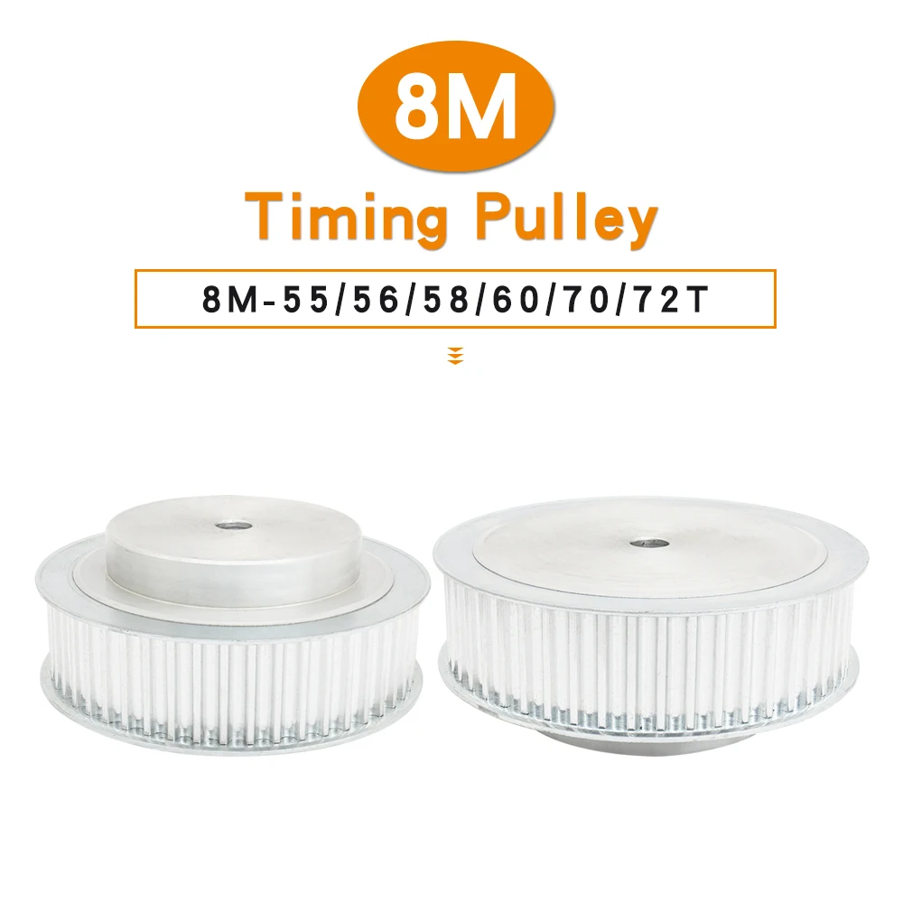 Pulley Wheel 8M-55T/56T/58T/60T/70T/72T Bore Size 16 mm Teeth Pitch 8mm Alloy Toothed Pulley  For Width 25/30 mm 8M Timing Belt