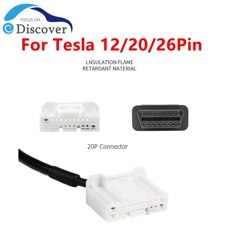 OBD2 Connector For Tesla Model 3 12/20/26Pin Diagnostic Car Tools Male Female To 16Pin Cable For Tesla Model Y Auto Adapter