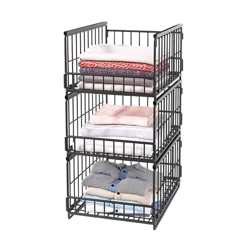 Stackable Pull Out Metal Storage Basket Sliding Under Sink Closet Organizer