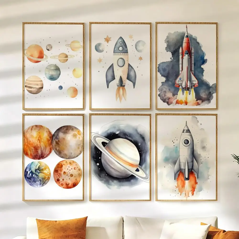 Astronaut Spacecraft Rocket Poster Wall Stickers HD Painting Self Adhesive Art Decals for Bedroom Living Room Home Decor