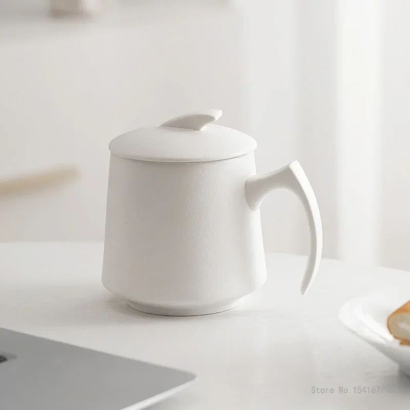 Creative Tea Water Separation Filter Cup with Lid White Black Ceramic Mug Home and Room Office Supplies Portable Gift 500ml, 1Pc