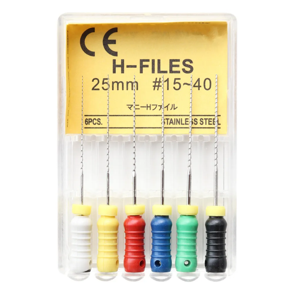 치과용 H-FILES 치내요법 근관 HEDSTROEM 파일, 수동 사용, 21mm, 25mm, 31mm SSt 엔도 파일, 치과 도구, 팩당 6 개