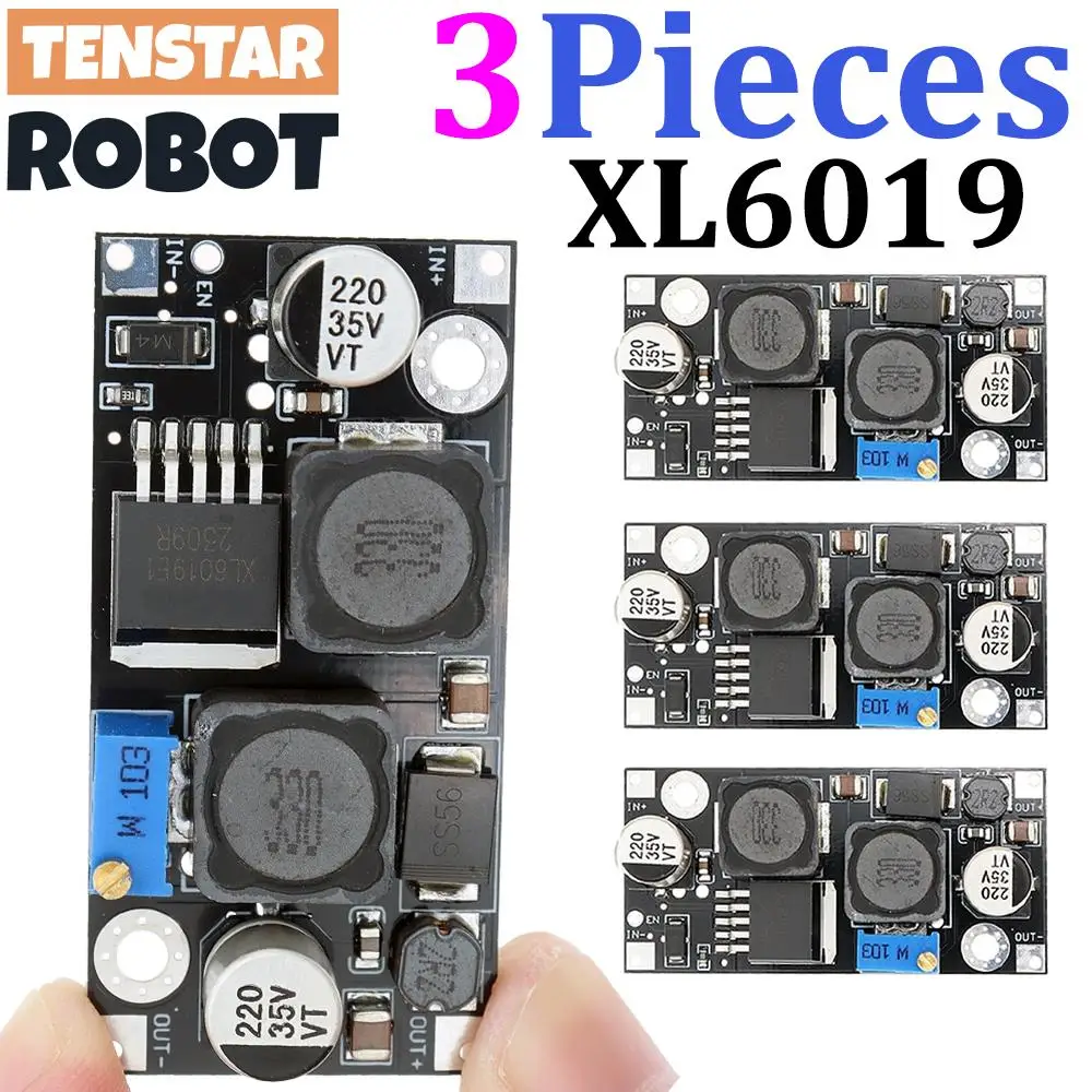 TENSTAR 3pcs XL6019 (XL6009 Upgrade) 20W 5-32V to 1.3-35V Automatic Step-Up Step-Down Dc Adjustable Power Supply Module