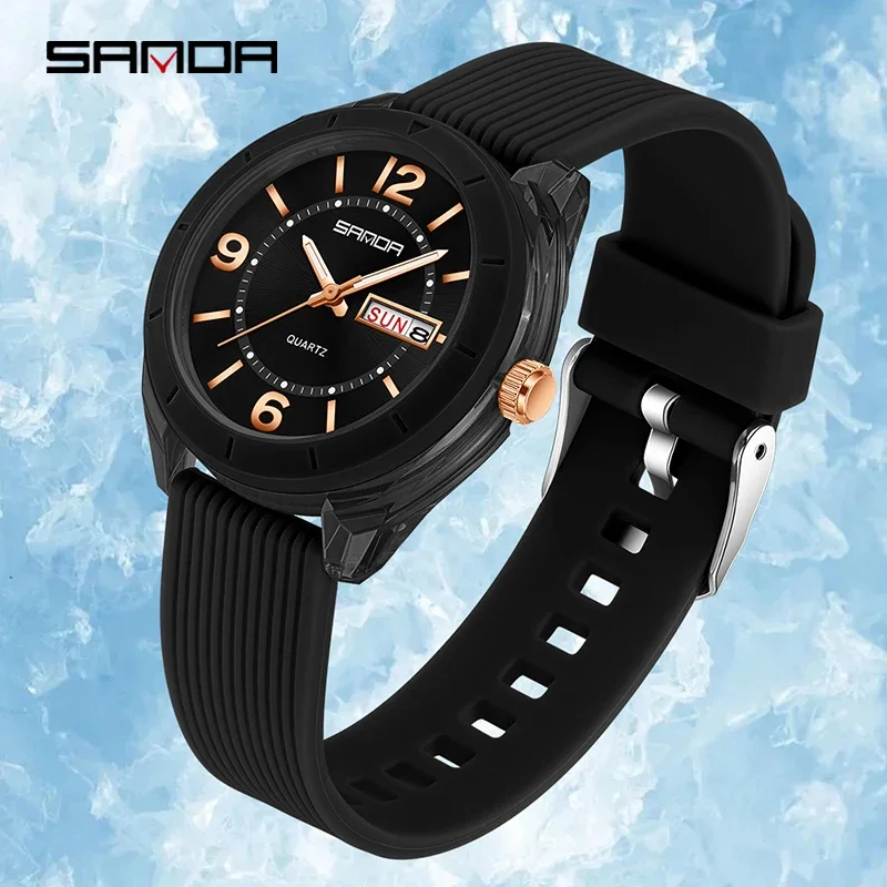 SANDA Quartz Watch for Women Waterproof Auto Date Week Elegant Luxury Ladies Sports Wristwatch Waterproof Analog Women's Watch