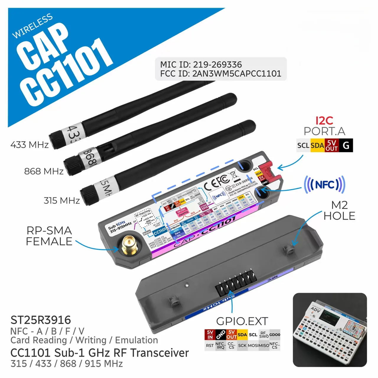 Official M5Stack Cap CC1101 integrates Sub-1GHz RF and NFC wireless expansion module