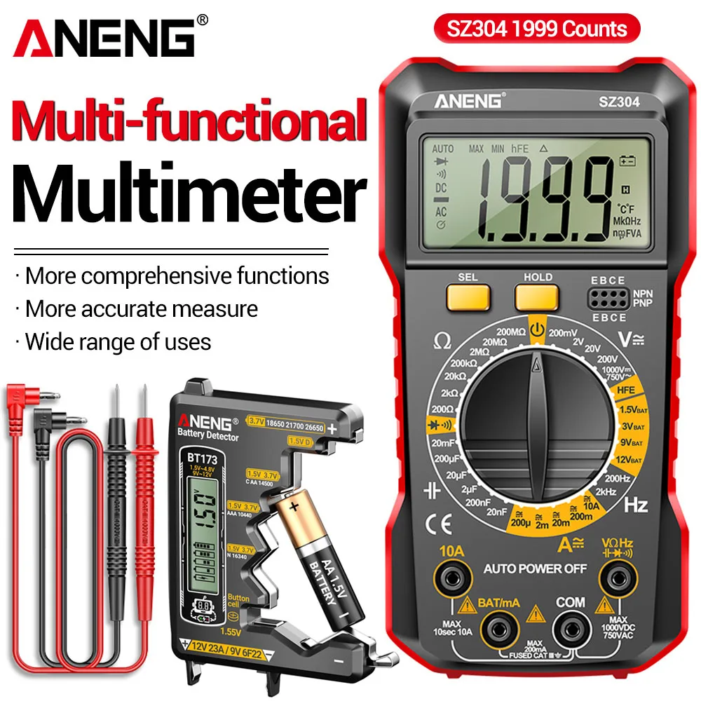 

Portable Multimeter Tester ANENG SZ304+BT173 Battery Capacity Tester Universal Professional Kit Electrician/Household DIY Tools