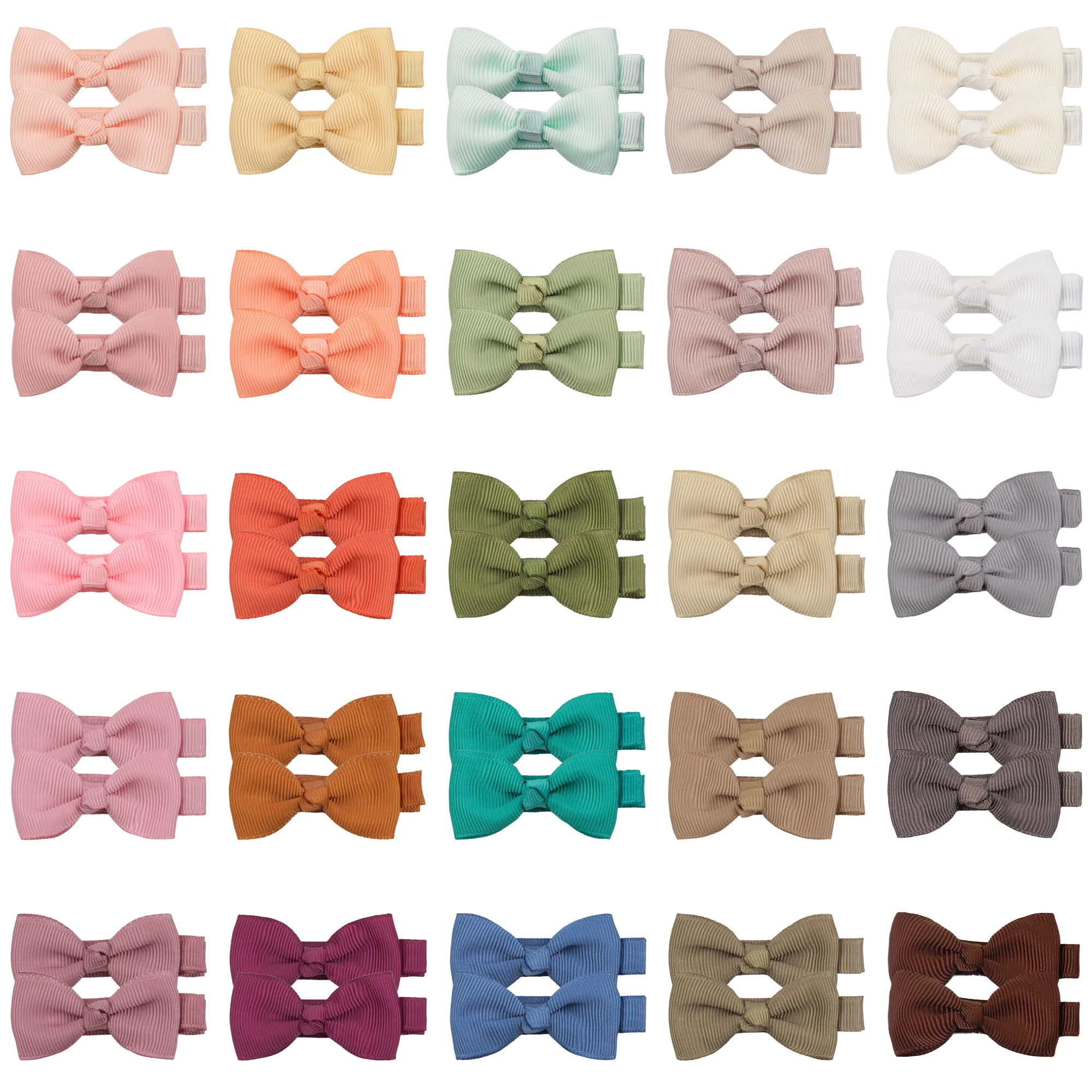 20pcs Solid Ribbon Bowknot Hair Clips For Baby Girls Handmade Cute Bows Hairpin Barrettes Headwear Kids Hair Accessories