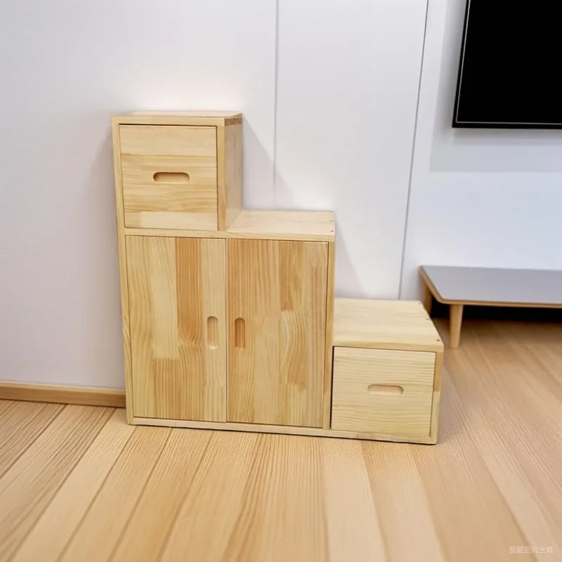 Customizable simple household ladder cabinet ladder children's step ladder multi-functional solid wood storage drawer low cabine