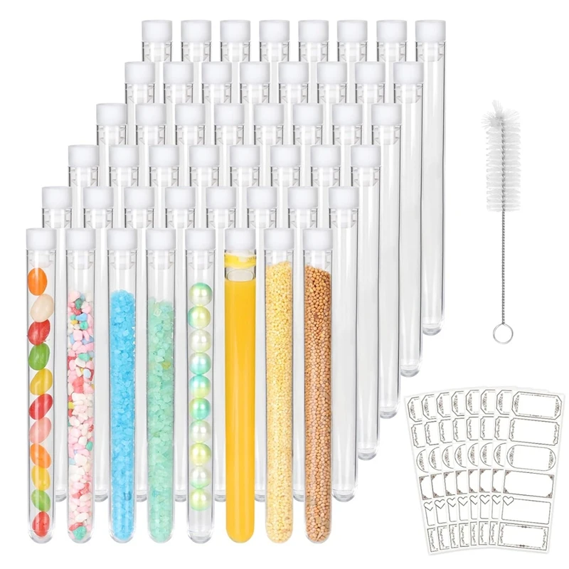 25 Ml Test Tubes 48 Pack, Plastic Test Tubes With Caps, Clear Tubes With Lids, Small Test Tubes With Brushes, For Lab