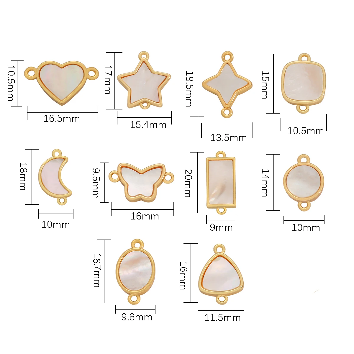 18K Gold Plated 1Pc Butterfly/Moon/Star/Heart Geometric 2-Holes Connectors Copper Charms DIY Necklace Bracelet Pendant Findings