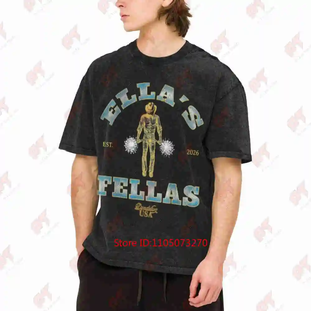 Ella'S Fellas Retro Western Dandelion Vintage Cowboy Est 2026 Vintage Washed Tee Pure Cotton T-Shirt