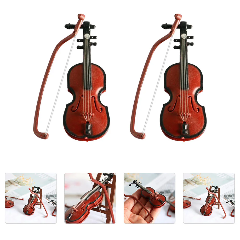 

2 Pcs Musical Instrument Simulated Violin Instruments Mini Toy Abs Dollhouse Model