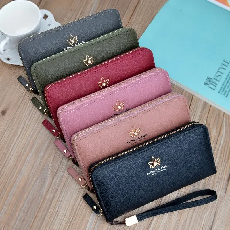 Dompet Kartu Kulit Desain Fashion, Dapat Diukir Nama, Dompet Panjang Wanita dengan Ritsleting, Hadiah Hari Ibu yang Penuh Perhatian