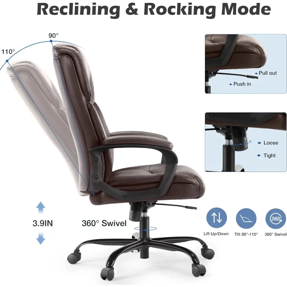 XMSJ Executive Office Chair - Ergonomic Home Computer Desk Chair with Wheels, Lumbar Support, PU Leather,adjustable Height