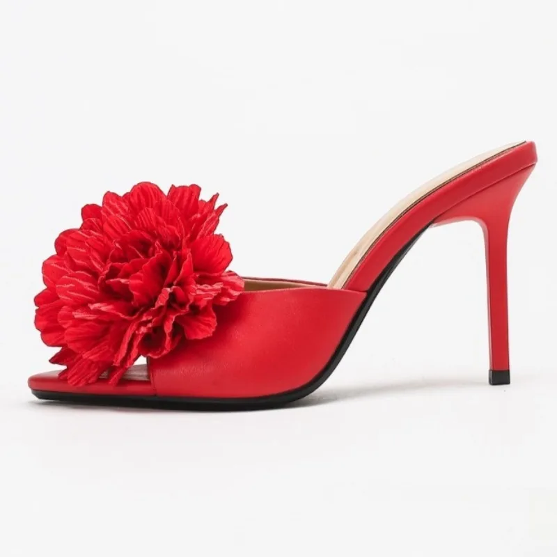 زهرة الموضة عالية الكعب النعال النساء اللمحة تو الضحلة أنيقة الشرائح فستان أحذية الصيف في الهواء الطلق عطلة الصنادل الإناث