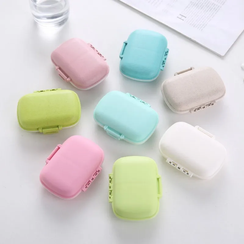 Mini Portable 8 Grids Pill Box Travel Week Medicine Organizer Container Wheat Sealed Tablets Storage Dispenser Box for Medicines