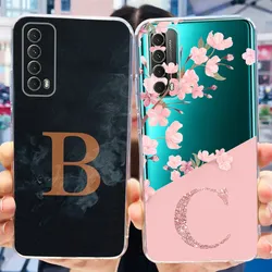 For Huawei P Smart 2021 Case PPA-LX1 PPA-LX2 Silicone Cover Fashion Flower Letters Clear TPU Phone Case For Huawei Y7A 2020 Capa