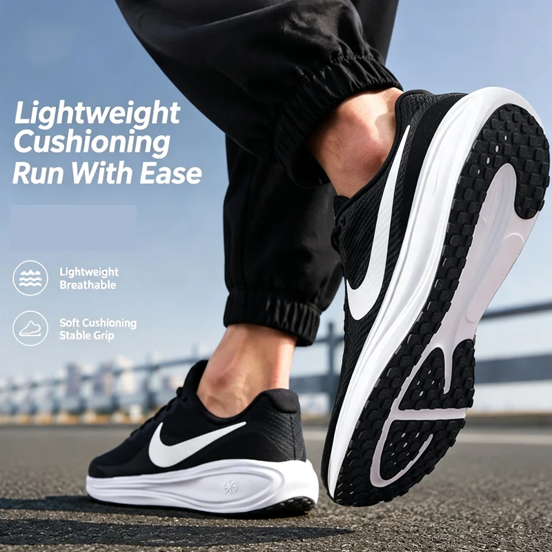 Nike HJ9198‑003 Men Running Shoes Breathable Mesh Cushion Foam Midsole Sports Sneakers Black White