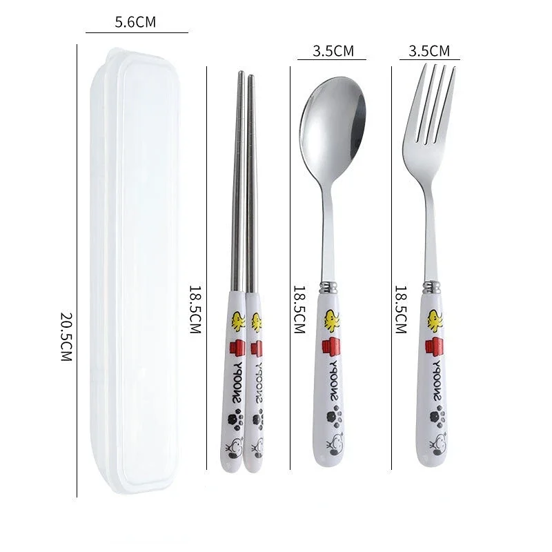 Snoopy Baby Tableware Children\'s Tableware Toddler Kids Meal Stainless Steel Spoon Fork Chopsticks Student Portable Tableware