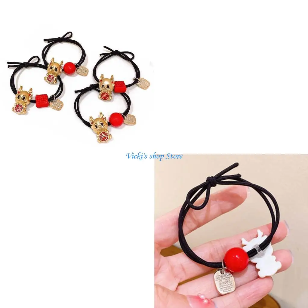 Chinese New Year Dragon Scrunchie for Women Girls Hair Tie Elastic Hair Bands