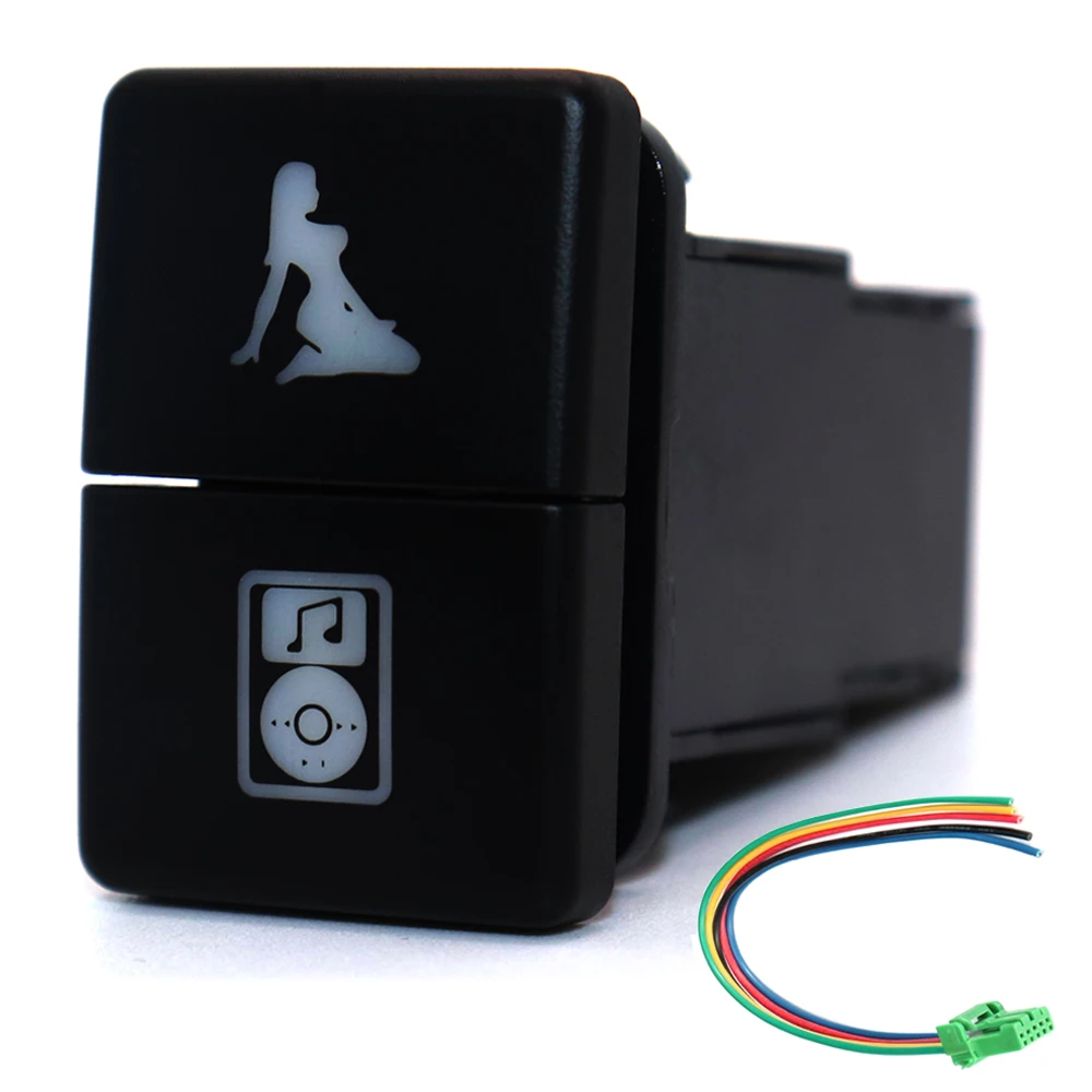 

12 В музыкальный двойной кнопочный переключатель ВКЛ-ВЫКЛ синий/зеленый светодиод 32,5 мм X 22 мм для Toyota 4runner Hilux Prado RAV4, с соединительным проводом