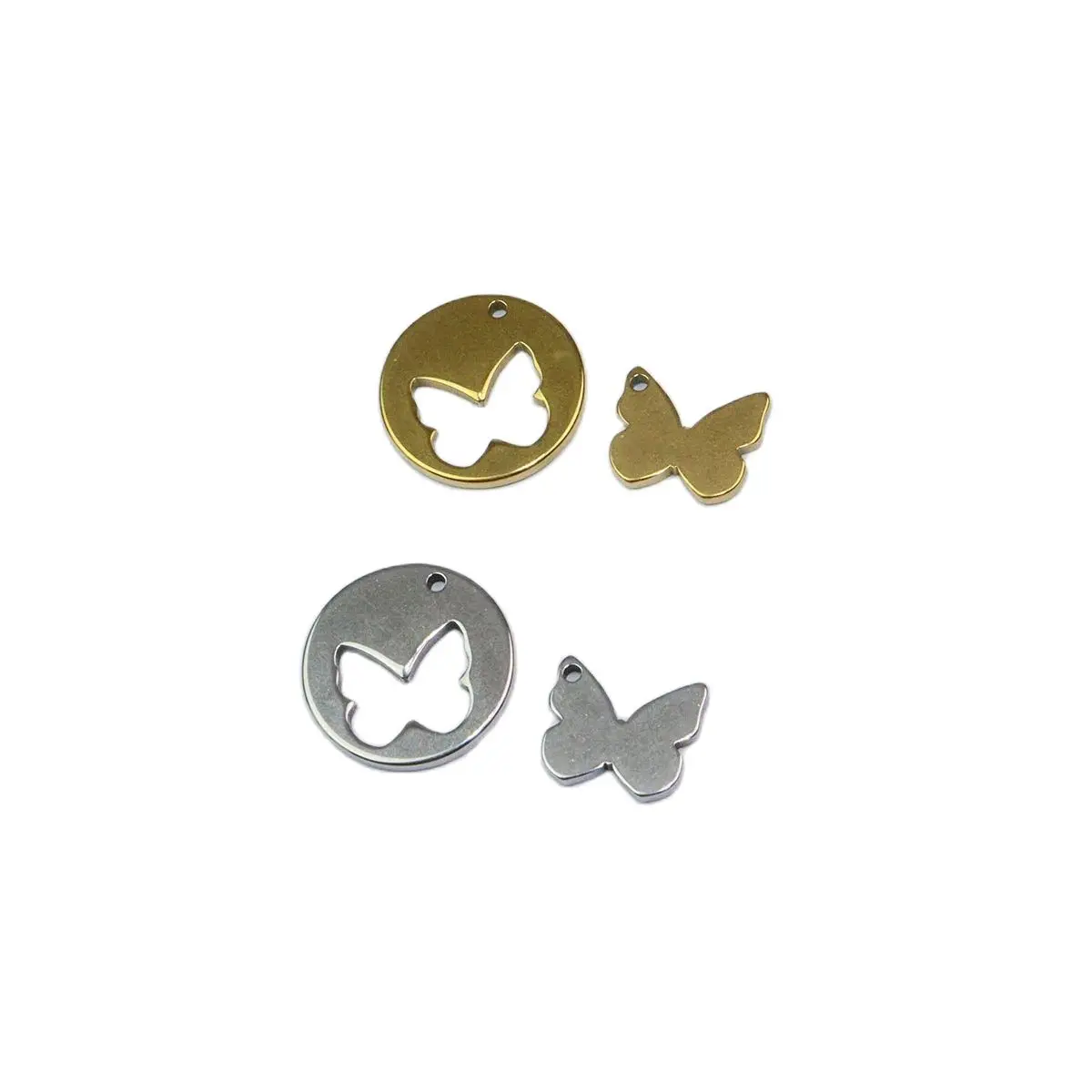 5Sets/10pcs  Wholesale Stainless Steel Butterfly Charms DIY Love Friends Mom Bracelets Vacuum Plated Colorless